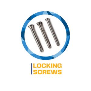 Three surgical locking screws.