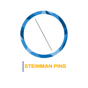 Steinmann pin in blue circle logo.