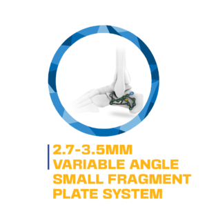 Here's an alt tag for the image, within the 8-word limit: `Ankle fracture plate system, 2.7-3.5mm variable angle.`