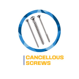 Three cancellous screws of varying sizes.