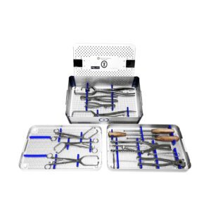 Pelvic surgical instrument tray set.